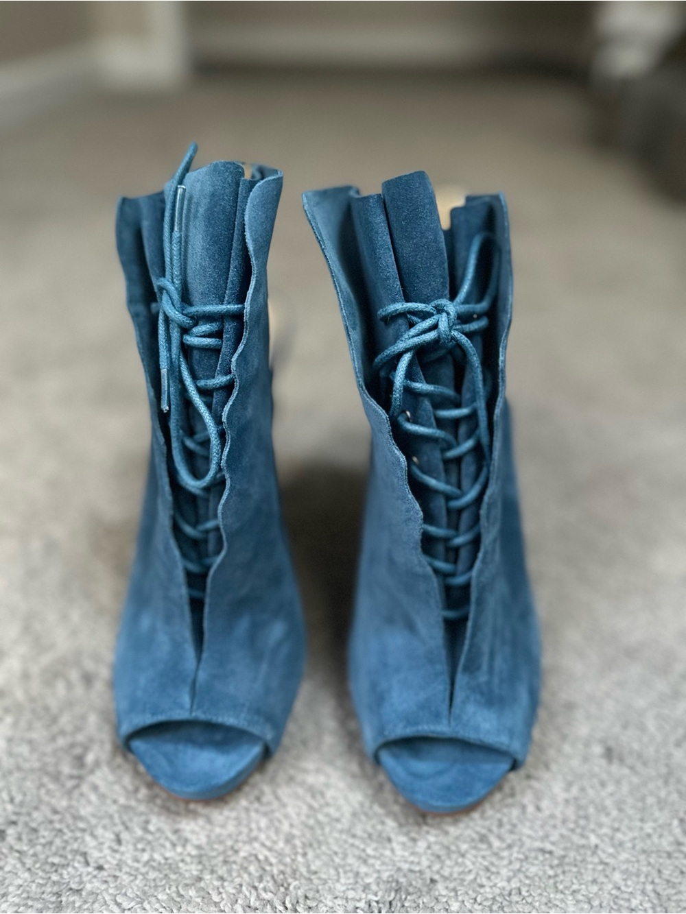 Enzo Angiolini Eaamarelle Dark Blue Suede Lace-Up Peep-Toe Sandals